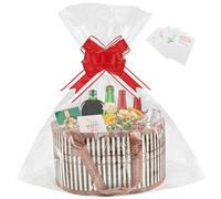 1Pcs Empty Hamper Basket Gift Baskets Empty Woven Bamboo Gift Basket with 2 Bags,2 Pull Bows and Shredded Paper Hamper Baskets for Baby Shower,Birthday,Housewarming（30x20x16cm） (1PCS Brown)