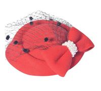 1Pcs Fascinator Hat Bowknot Pillbox Fascinator Mesh Veil Headband with Hair Clip Tea Party Headwear for Women Girls Birthday Costume Accessory Red