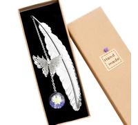 1pcs Feather Bookmark,Elegant Vintage Handmade Bookmark with 3D Butterfly Charm Creative Stationery for Reading Enthusiasts,Teacher Gifts for Women Craft Keepsake. (Purple)