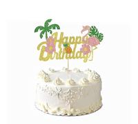 1Pcs Flamingo Summer Cake Toppers Tropical Palm Tree Pineapple Happy Birthday Cake Toppers Decorations for Summer Beach Hawaii Theme Birthday Party Baby Shower Supplies