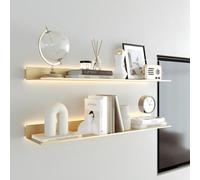 1pcs Floating Wall Shelves with LED Light, Wall Mounted Aluminum Alloy Plant Shelf or Bookshelf, Light-Emitting Shelves, for Bedroom Living Room Decoration Storage Plant ( Color : Gold , Size : 60x20x