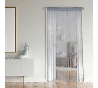 1PCS Fly Net Screen Door Curtain,Glitter Door Wall Window Fly Screen Curtain,Tassel Ribbon Strip Net,Window Fringe Room Divider Panel for Bedroom Living Room Party Events (Silver Gray)