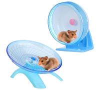 1Pcs Flying Saucer Dwarf Hamster Wheel and 1Pcs Large Hamster Wheel with Adjustable Stand, for Gerbil Dwarf Syrian Hamsters Rat Mice or Other Small Animals (Blue, 14Cm)
