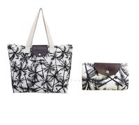 1PCS foldable shopping tote bag, reusable large shoulder zippered tote bag, suitable for women's casual travel and supermarket shopping, canvas waterproof shoulder bag, easy to carry (Black and white)