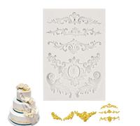 1PCS Fondant Silicone Mold Flexible Non Stick Design Baroque Sculpted Cake Mould Create Elegant Ornate Patterns Retro Relief Lace Mould for Cake Decoration Handmade Crafts Candy Cupcake Topper