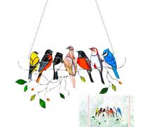 1PCS Garden Suncatcher Birds Ornaments Multicolor Birds on a Wire 7 Birds Window Suncatchers Hanging Ornament for Bird Lover Suncatcher for Window Home Garden Outdoor Wall Fence Decorations