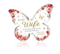 1pcs Gifts for Wife,Red Butterfly Acrylic Tabletop Decor Present Ideas Decoration for Valentines, Christmas, Mothers Day or Wedding Anniversary Romantic Gifts for Her.