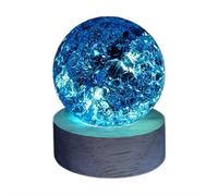 1pcs Glass Crystal Ball Decoration 60mm Ice Cracked Ball With Led Wooden Base, 7 Colorful Choice, Healing Spheres Positive Energy Night Light Decoration for Bedroom Home (Blue)