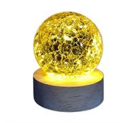 1pcs Glass Crystal Ball Decoration 60mm Ice Cracked Ball With Led Wooden Base, 7 Colorful Choice, Healing Spheres Positive Energy Night Light Decoration for Bedroom Home (Yellow)