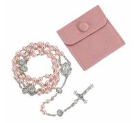 1pcs Glass Pearl Beads with Miraculous Epoxy Heart Metal Beads Rosary Necklace pack in Velvet Gift Bag with Rosary Pray jewelry, 50 cm, Zinc, No Gemstone