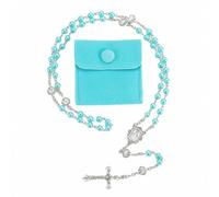 1pcs Glass Pearl Beads with Miraculous Epoxy Heart Metal Beads Rosary Necklace pack in Velvet Gift Bag with Rosary Pray jewelry, 50 cm, Zinc, No Gemstone