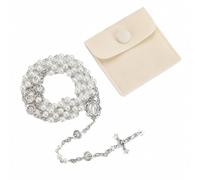 1pcs Glass Pearl Beads with Miraculous Epoxy Heart Metal Beads Rosary Necklace pack in Velvet Gift Bag with Rosary Pray jewelry, 50 cm, Zinc, No Gemstone