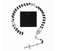 1pcs Glass Pearl Beads with Miraculous Epoxy Heart Metal Beads Rosary Necklace pack in Velvet Gift Bag with Rosary Pray jewelry, 50 cm, Zinc, No Gemstone