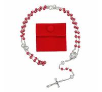 1pcs Glass Pearl Beads with Miraculous Epoxy Heart Metal Beads Rosary Necklace pack in Velvet Gift Bag with Rosary Pray jewelry, 50 cm, Zinc, No Gemstone