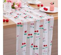 1Pcs Glitter Cherry Spring Summer Table Runner 10ft Fruit Seasonal Tulle Table Runner for Tea Party Holiday Birthday Home Garden Decoration White