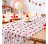 1Pcs Glitter Strawberry Spring Summer Table Runner 10ft Fruit Seasonal Tulle Table Runner for Tea Party Holiday Birthday Home Garden Decoration White