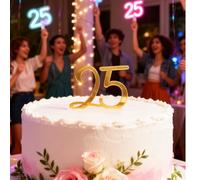 1PCS Gold Number 25 Cake Topper, Mirror Gold Happy 25th Birthday Cake Decoration, Twenty Five Cake Charm Cheers to 25 Anniversary Party Decorations Supplies Gift Sign