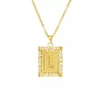 1pcs Gold Stainless Steel Square Initial A-Z Letters Pendant Chain Necklace -LETTER L