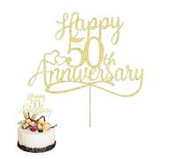 1PCS Golden Glitter Happy 50th Anniversary Cake Toppers Add Sparkle to Celebration Wedding Anniversary Party Decorations Create Romantic Atmosphere Birthday Party Decoration for Milestone Events