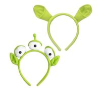 1pcs Green Ears Headband and 1pcs Three Eyed Alien Headband, Cute Hair Accessories for Cosplay Halloween Party Taking Photos Face Wash Makeup