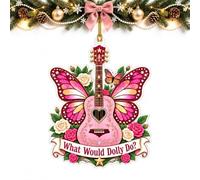 1PCS Guitar Butterfly Dolly Memorial Parton Christmas Ornament | Acrylic Hanging Ornament, Pink Guitar Butterfly Rose Floral Tree Hanging Decor，country music themed holiday decor