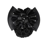 1Pcs Hair Bun Clip Cover Net Snood Hair Barrette Rhinestone Satin Bow Bowknot Snood Net Hair Clip Hairnet Hair Accessories for Hotel Waitress Air Hostess Nurse (Black)