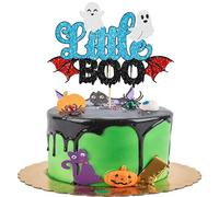 1Pcs Halloween Little Boo Cake Topper Glitter Spooky Little Boo Cake Pick for Halloween Theme Baby Shower Kids Boys Girls Birthday Party Cake Decorations Supplies Blue
