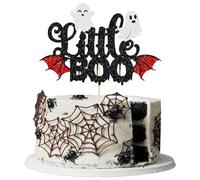 1Pcs Halloween Little Boo Cake Topper Happy Boo Day Ghost Cake Topper Decorations Ghost Halloween Baby Shower Cake Picks for Halloween Birthday Baby Shower Party Supplies Black White