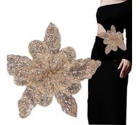 1Pcs Handmade Rhinestones Applique Champagne Large Flower Sequin Beaded Patches Sew on Sequins Crystal Lace Fabric Trim for Wedding Dress Wedding Headwear DIY Decorative Clothes