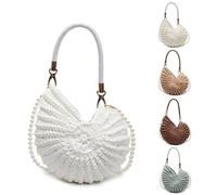 1Pcs Handwoven Seashell Crossbody Bag for Women Bohemian Shell Purse with Pearl Strap & Leather Handle Crochet Summer Beach Bag (Bkb-01-White)