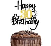 1PCS Happy 30th Birthday Cake Topper Black Gold Glitter Cake Toppers Cheers to 30 Years Birthday Decorations Gifts for Him Her