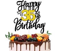 1PCS Happy 35th Birthday Cake Topper Black Gold Stars Cake Toppers Cheers to 35 Years Birthday Decorations for Him Her