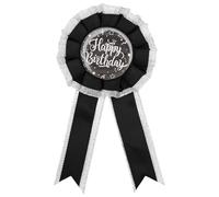 1Pcs Happy Birthday Pin,Fabric Tinplate Badge Brooch,Award Ribbon Badge,Celebration Accessory,for Women Men Prize Party Decoration Gift (Black)