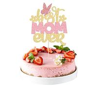 1Pcs Happy Mother's Day Cake Topper Glitter Best Mom Ever Cake Picks Butterfly Mom Cake Decorations for Happy Mother's Day Birthday Party Cake Decorations Supplies Rose Gold Pink