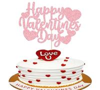 1Pcs Happy Valentine's Day Cake Topper Pink Glitter Sweet Love Heart Be My Valentines Cake Picks Happy Valentine's Day Theme Birthday Party Cake Decorations Supplies