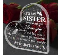 1PCS Heart-Shaped Acrylic Gift for Sister Desktop Decoration Heart-Shaped Acrylic Plaque Birthday Gift The Only Way to Achieve The Impossible is to Believe it is Possible