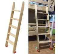 1pcs Heavy Duty Wooden Loft Bed Ladder with Hooks/Foot Caps - Extra Wide Non-Slip Pedals, 330lbs Load for Bunk Beds/RVs/Campers(5 Steps 150cm)