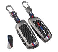 1Pcs Heavy Zinc Alloy Key Fob Cover for BMW 2023-2025, Full Protection Remote Keychain with Carbon Fiber Pattern Compatible with BMW New 5/7 Series X1 X5 x6 x7 XM IX IX3 I5 I7 740i 760i (Gunmetal-CF)