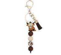 1Pcs Highland Cow Keychain with Beads & Tassel,Animal Keychains for Backpack Bag Luggage,Silicone Cute Animal Keyring,Highland Cow Party Key Chain,for Women Men Car & Bag Decoration Accessories