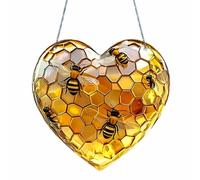 1pcs Honeycomb Heart Suncatcher,2D Window Sun Catcher,Bee Sun Catchers for Windows,Stained Glass Window Hangings,Hanging Decorations for Home,Bee Lover Window Decorations,Garden Hanging Ornaments