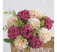 1PCS Hydrangea Artificial Flower Bouquet for Home or Wedding Decoration Lifelike Silk Floral Arrangement (Rose red)