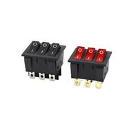 1PCS KCD3 40.3X33.3mm 9 Pin 2 Position Power Rocker Switch With Red Ligh 3 Way Black Triple Switch ON-OFF/ON-ON 16A/30A 250VAC IDGTTLDF(9 Pin Black)