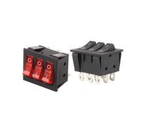 1PCS KCD3 40.3X33.3mm 9 Pin 2 Position Power Rocker Switch With Red Ligh 3 Way Black Triple Switch ON-OFF/ON-ON 16A/30A 250VAC(9 Pin Black)