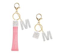 1PCS Keychain Holder for Lip Gloss Summer Fridays,LANGIGE & ELF, Bling Lip Gloss Keychain Cap,Portable Lipgloss Letters Charm, White-m, Letter-M