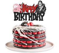 1Pcs Killer Birthday Cake Topper Assembled Glitter Horror Classic Halloween Cake Pick for Bloody Horror Theme Birthday Halloween Party Cake Decorations Supplies