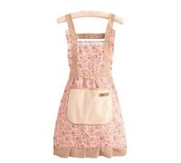 1Pcs Kitchen Aprons for Women,Adjustable Floral Pink Apron Chef Cleaning Apron Floral Pretty Vintage Tabards for Women with Pockets Princess Style Cooking Aprons for Cooking, Baking, BBQ, Gardening