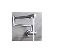 1pcs Kitchen Faucets Black/Chrome Brass Single Cold Wall Mounted Bathroom 360 Rotate Fold-able Basin Universal Sink Taps for Kitchen(Chrome)