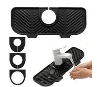 1PCS Kitchen Sink Splash Guard, Silicone Faucet Mat for Draining, Adjustable 3-Size Ring Water Splash Guard Pad, Dual Drainage Sink Mat for Bathroom Worktop Protect, Black 27x11cm