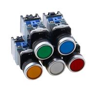 1PCS LA38-11D/11DS Sliver Push Button Switch with Light On/Off Momentary/Latching 22mm 220V 24V LED(Blue,SELF LOCKING_12V)