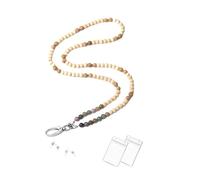 1PCS Lanyards for ID Badges, Wooden Beaded Natural Stone Lanyard, Necklace Pass ID Card Holder for Office Women Teacher Girls (Model 2)